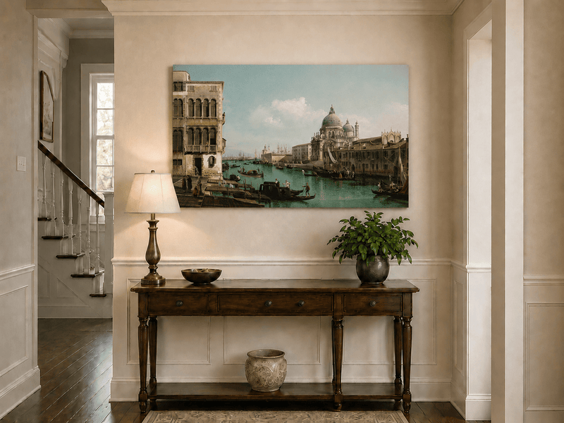 Landscape Oil Painting - Venice Canal with Boats & Buildings