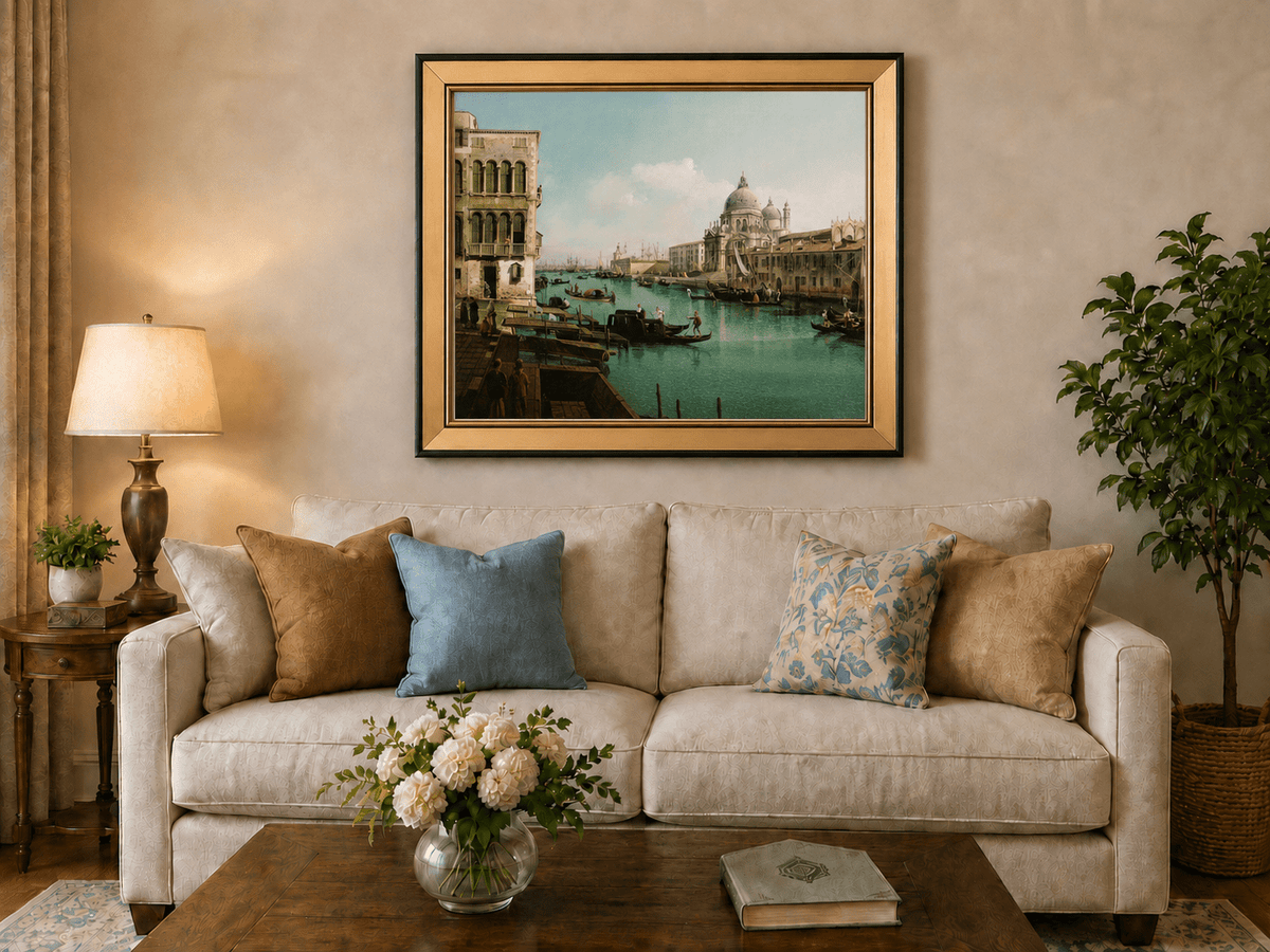 Landscape Oil Painting - Venice Canal with Boats & Buildings