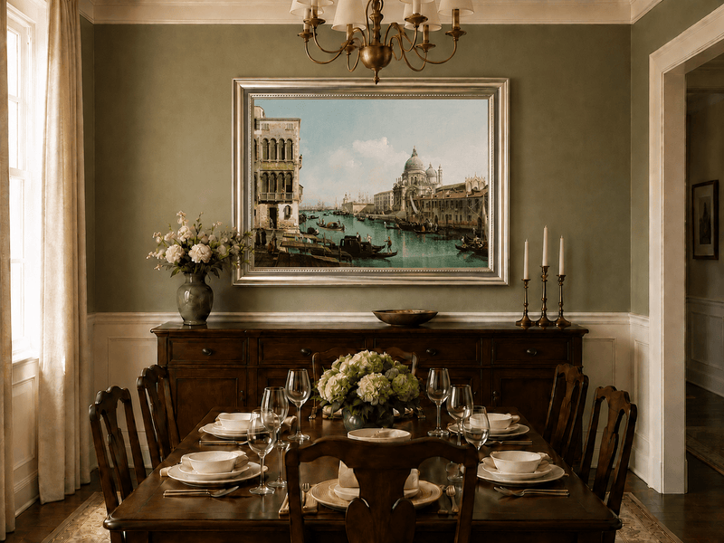 Landscape Oil Painting - Venice Canal with Boats & Buildings