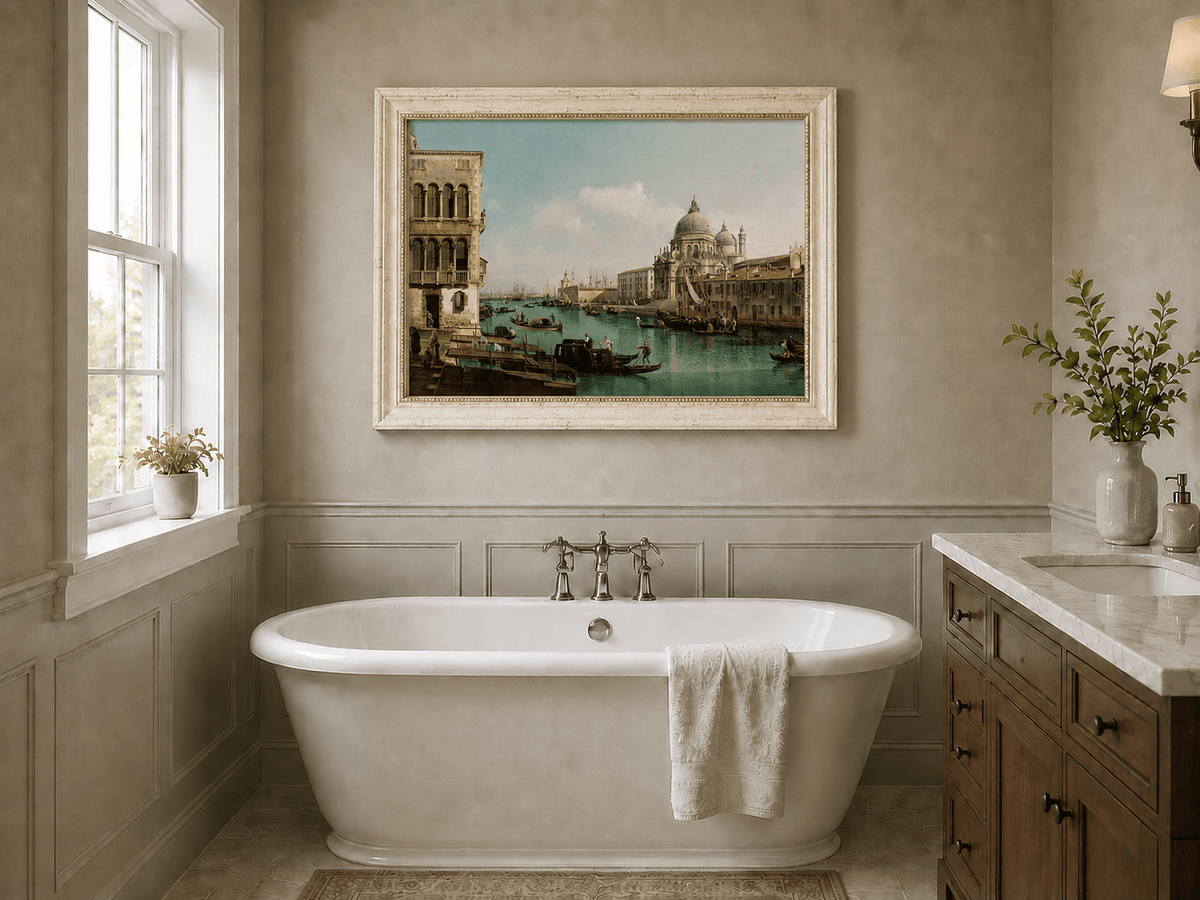 Landscape Oil Painting - Venice Canal with Boats & Buildings