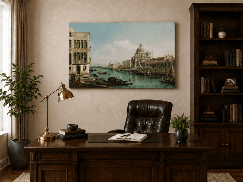 Landscape Oil Painting - Venice Canal with Boats & Buildings