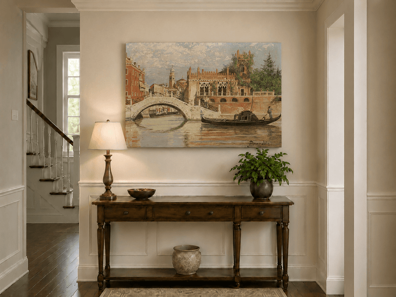 Landscape Oil Painting - Venice Canal with Bridge & Gondola