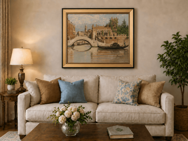 Landscape Oil Painting - Venice Canal with Bridge & Gondola
