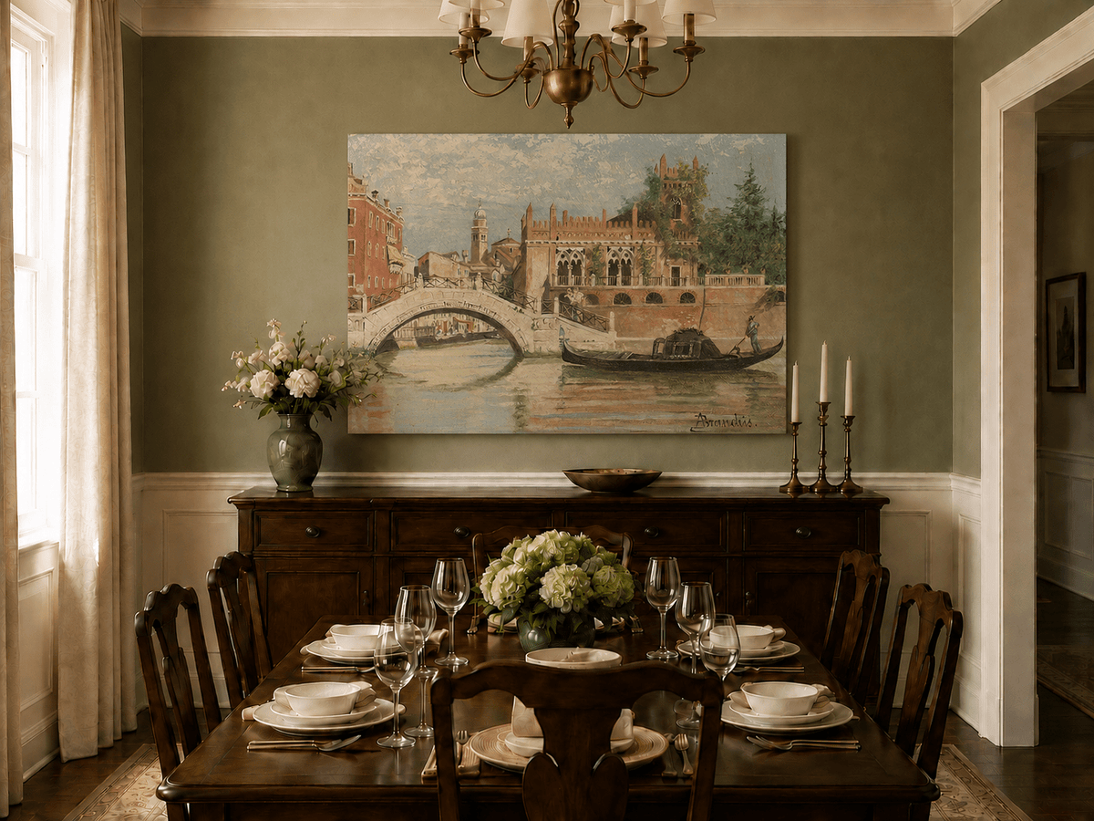 Landscape Oil Painting - Venice Canal with Bridge & Gondola