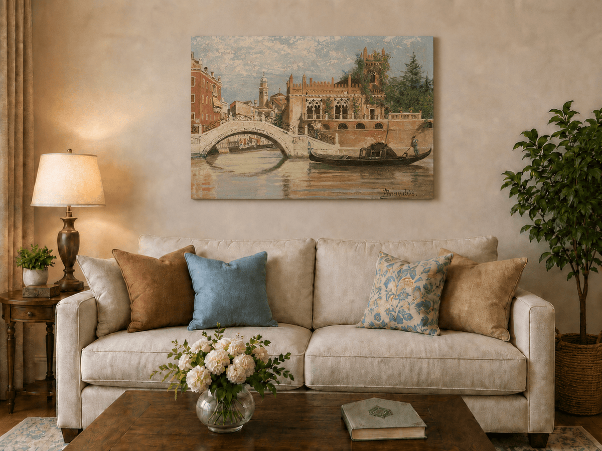 Landscape Oil Painting - Venice Canal with Bridge & Gondola