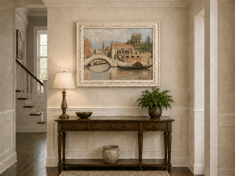 Landscape Oil Painting - Venice Canal with Bridge & Gondola