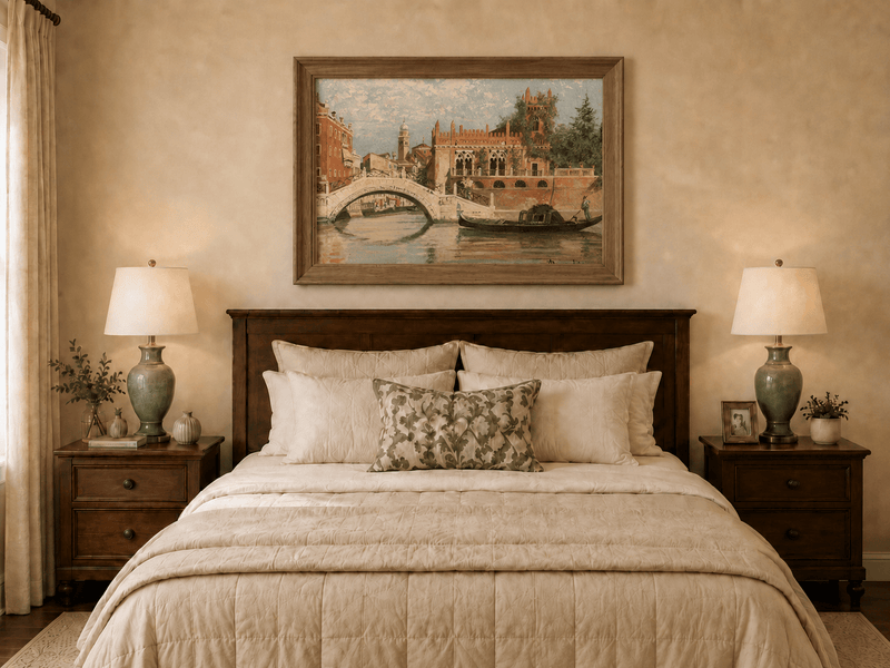 Landscape Oil Painting - Venice Canal with Bridge & Gondola