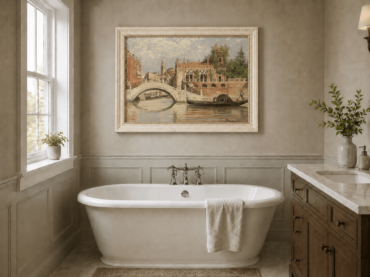 Landscape Oil Painting - Venice Canal with Bridge & Gondola