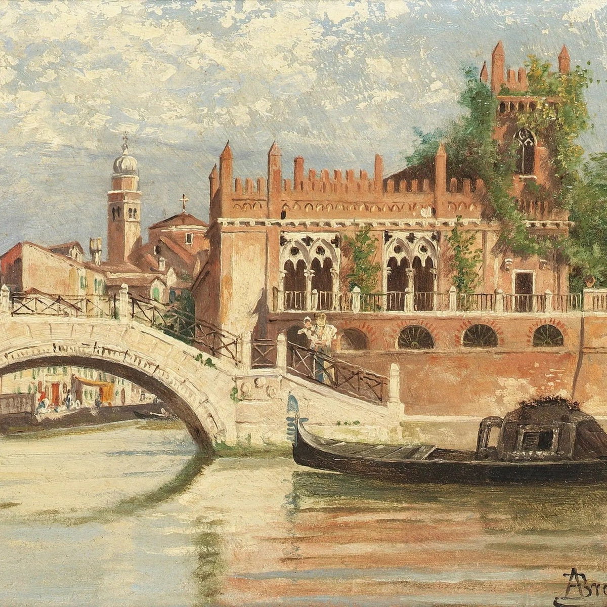 Landscape Oil Painting - Venice Canal with Bridge & Gondola - Oil Painting Haven