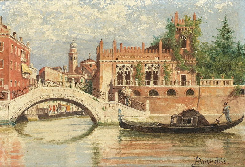 Landscape Oil Painting - Venice Canal with Bridge & Gondola - Oil Painting Haven
