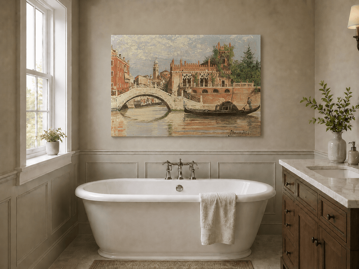 Landscape Oil Painting - Venice Canal with Bridge & Gondola