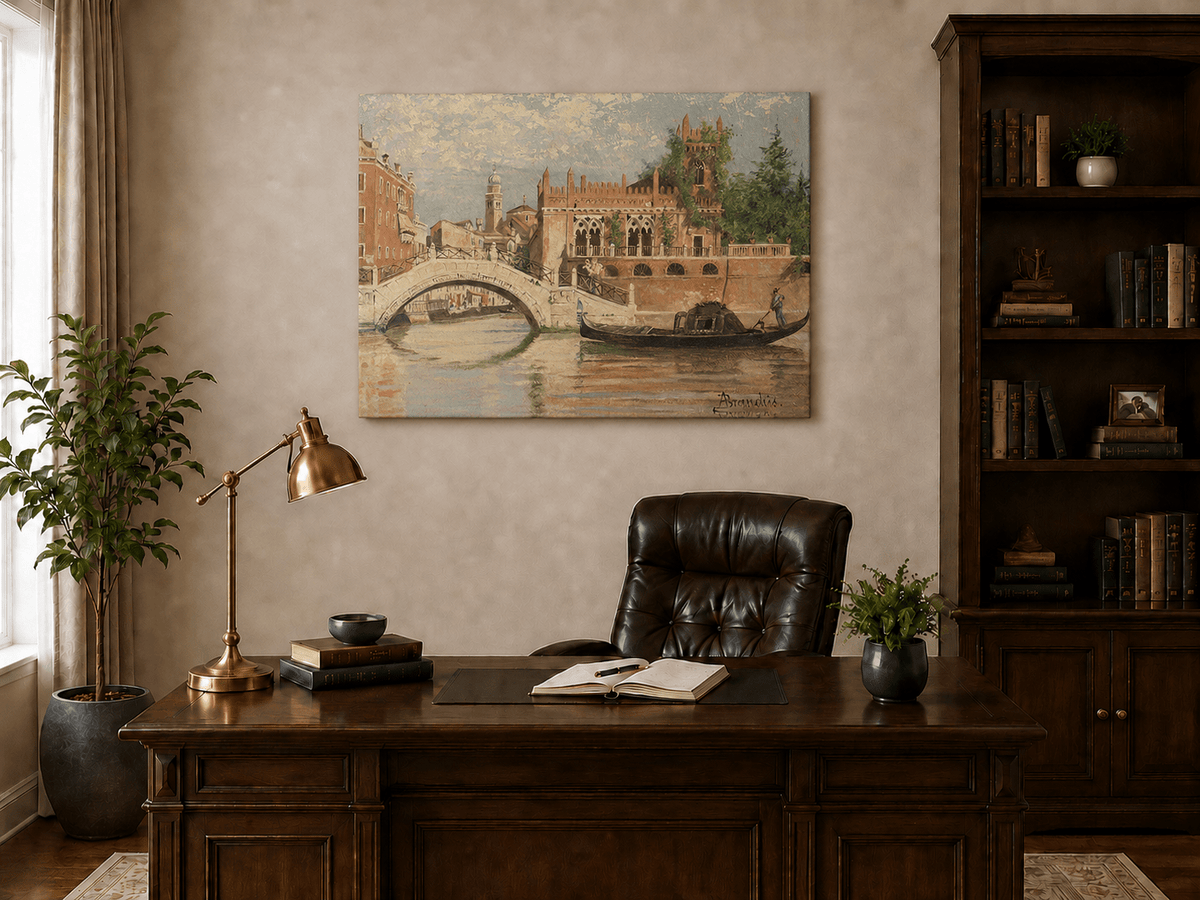 Landscape Oil Painting - Venice Canal with Bridge & Gondola