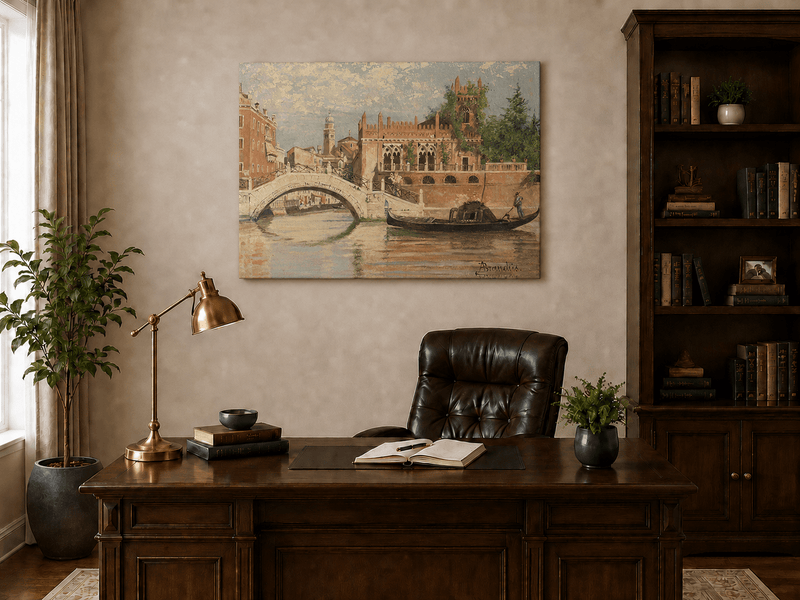 Landscape Oil Painting - Venice Canal with Bridge & Gondola
