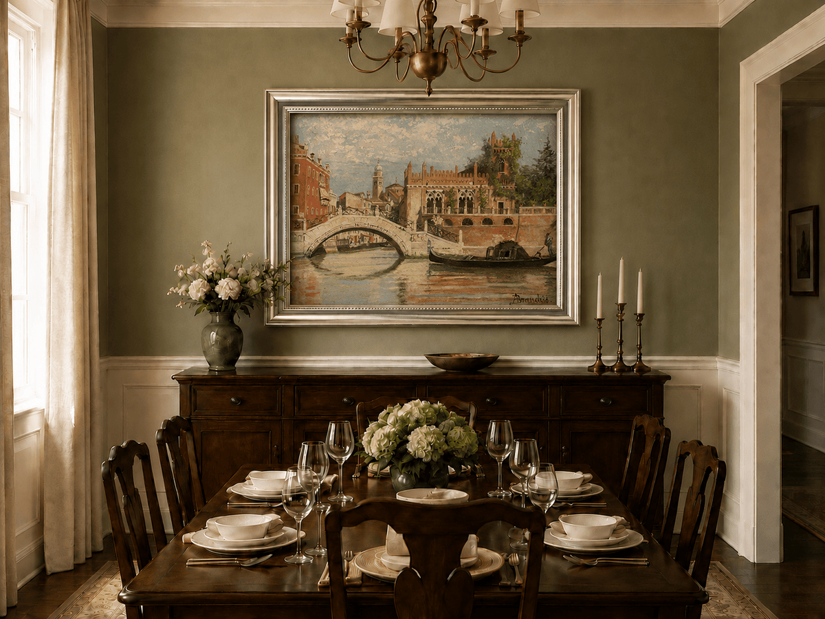 Landscape Oil Painting - Venice Canal with Bridge & Gondola