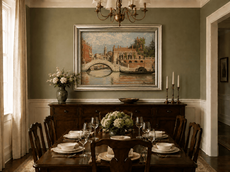 Landscape Oil Painting - Venice Canal with Bridge & Gondola