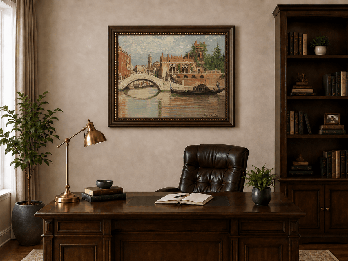 Landscape Oil Painting - Venice Canal with Bridge & Gondola