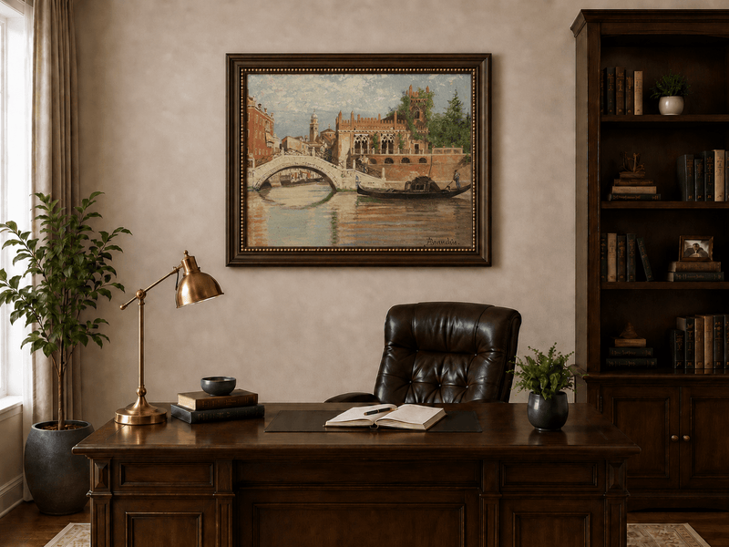 Landscape Oil Painting - Venice Canal with Bridge & Gondola