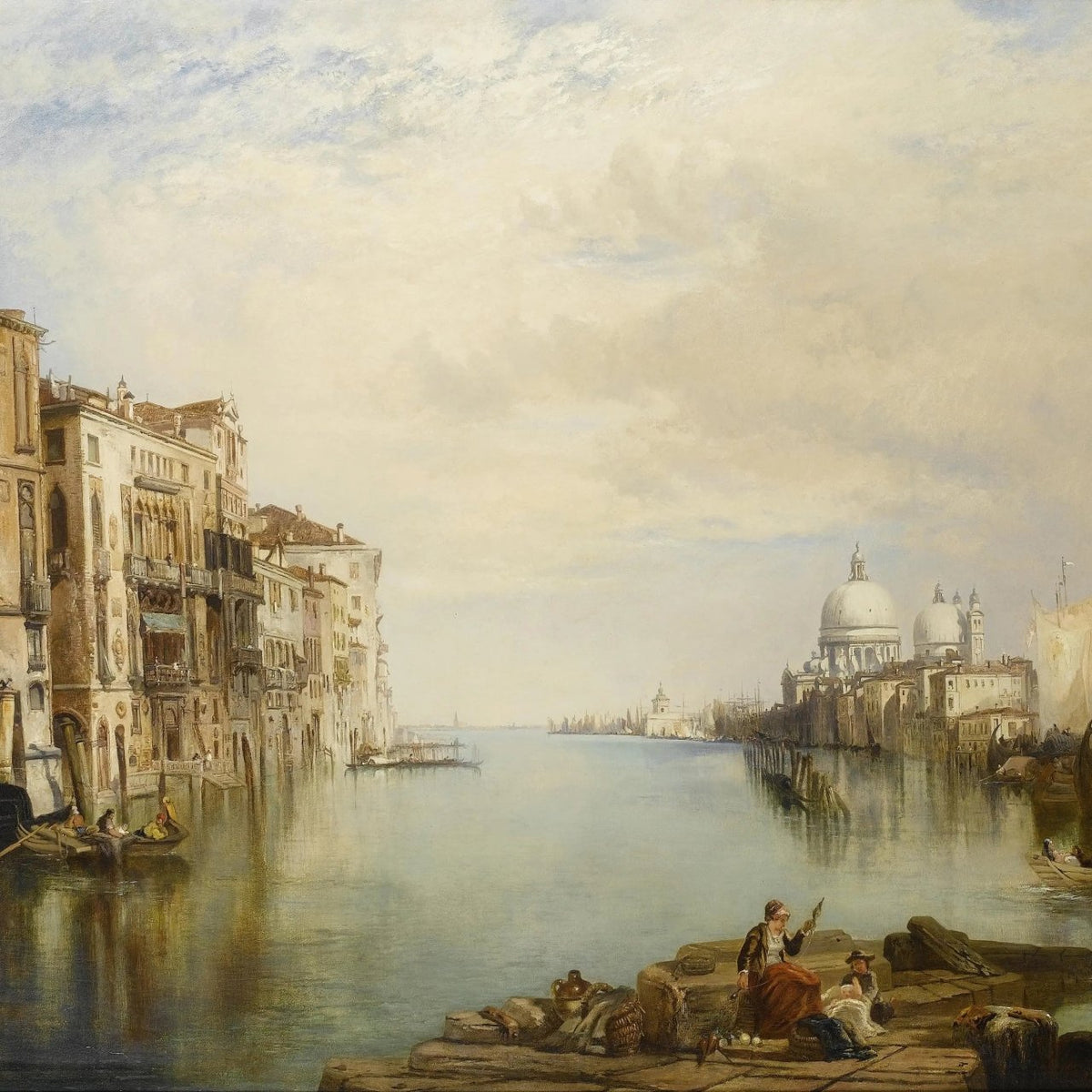 Landscape Oil Painting - Venice Canal with Buildings & Boats - Oil Painting Haven