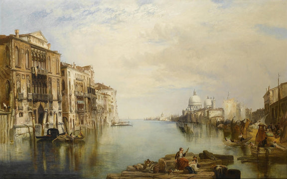 Landscape Oil Painting - Venice Canal with Buildings & Boats - Oil Painting Haven