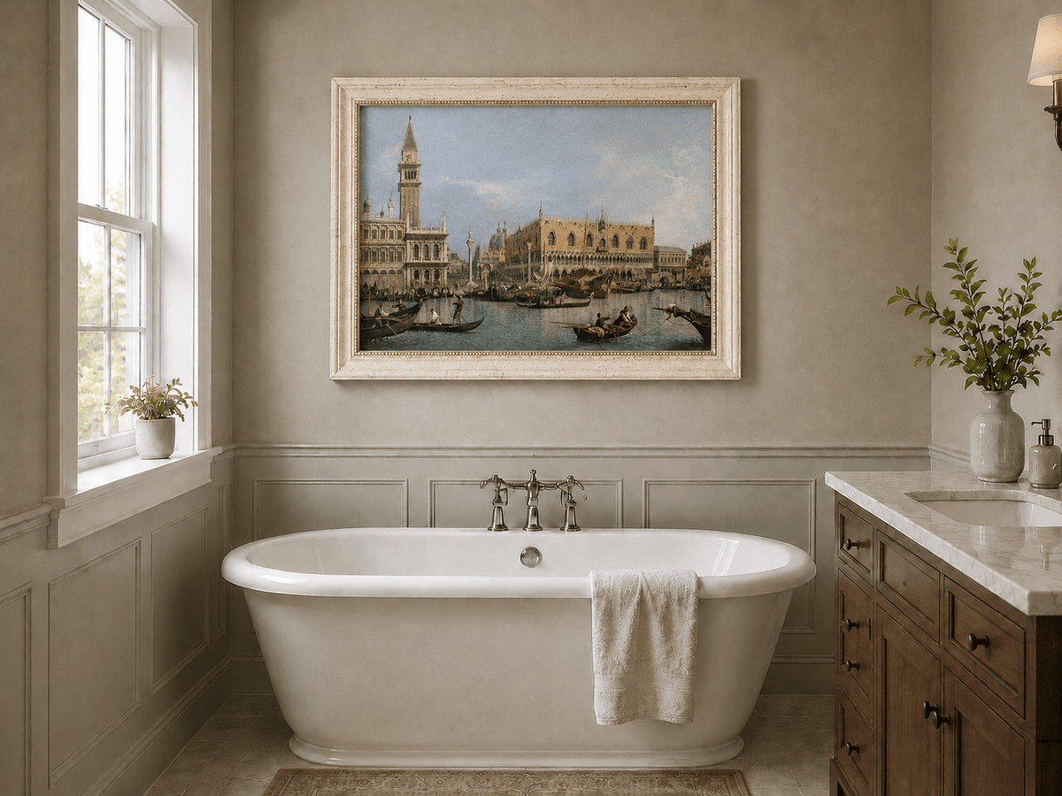 Landscape Oil Painting - Venice Canal with Gondolas and Bridge
