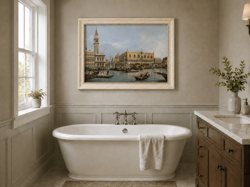 Landscape Oil Painting - Venice Canal with Gondolas and Bridge