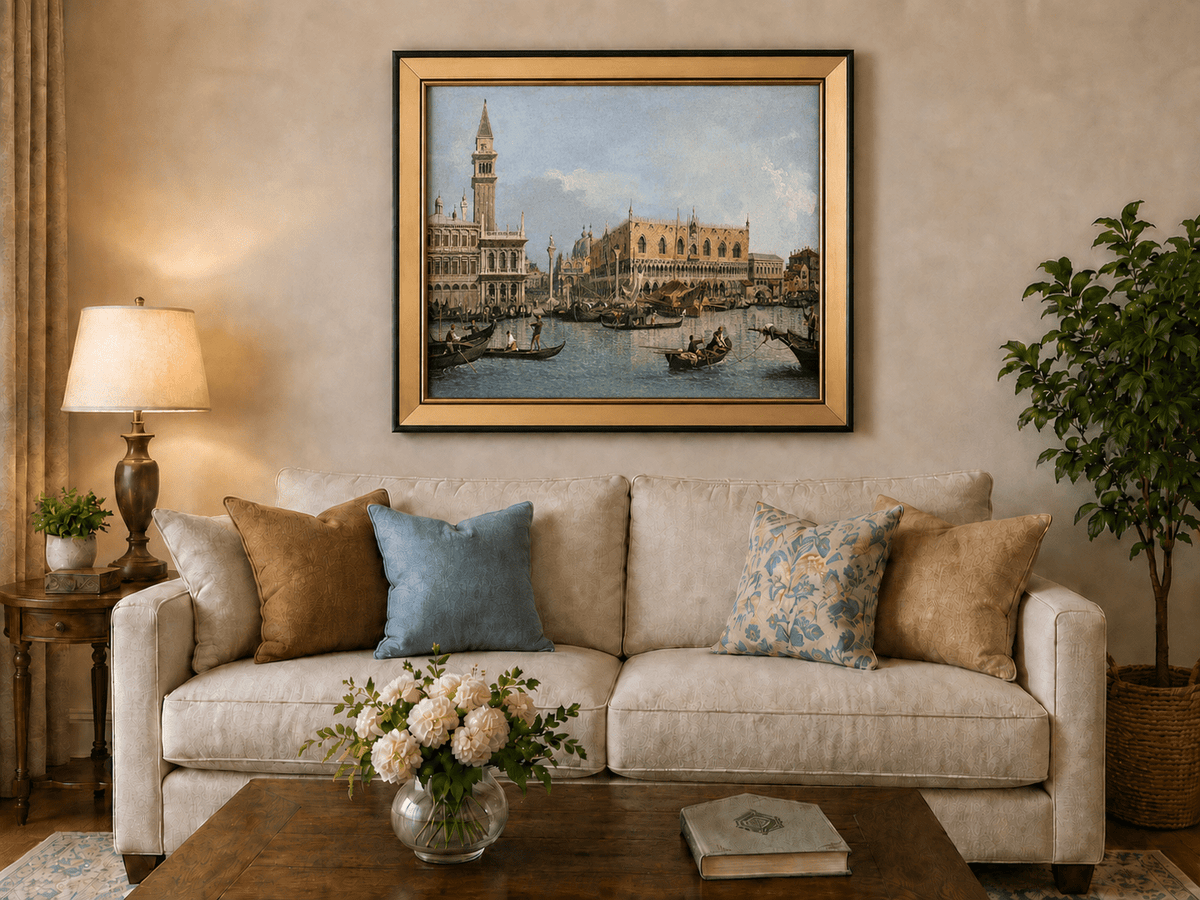 Landscape Oil Painting - Venice Canal with Gondolas and Bridge