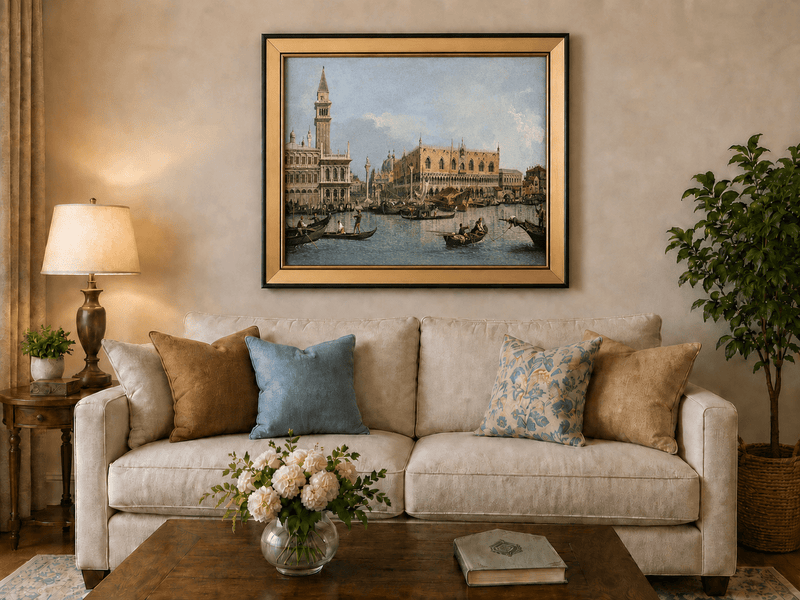 Landscape Oil Painting - Venice Canal with Gondolas and Bridge