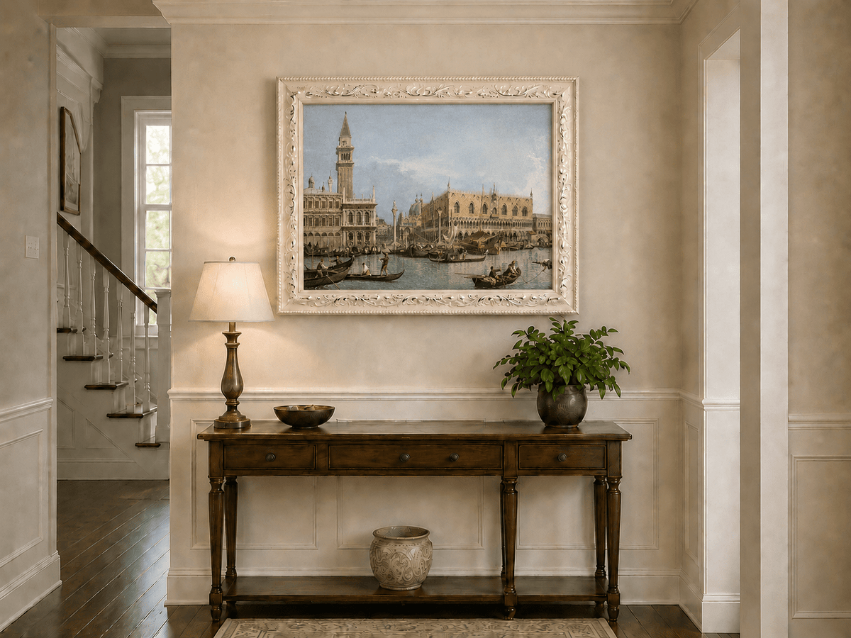 Landscape Oil Painting - Venice Canal with Gondolas and Bridge