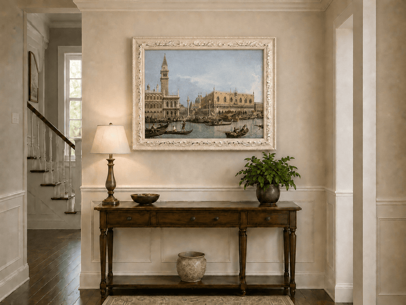 Landscape Oil Painting - Venice Canal with Gondolas and Bridge