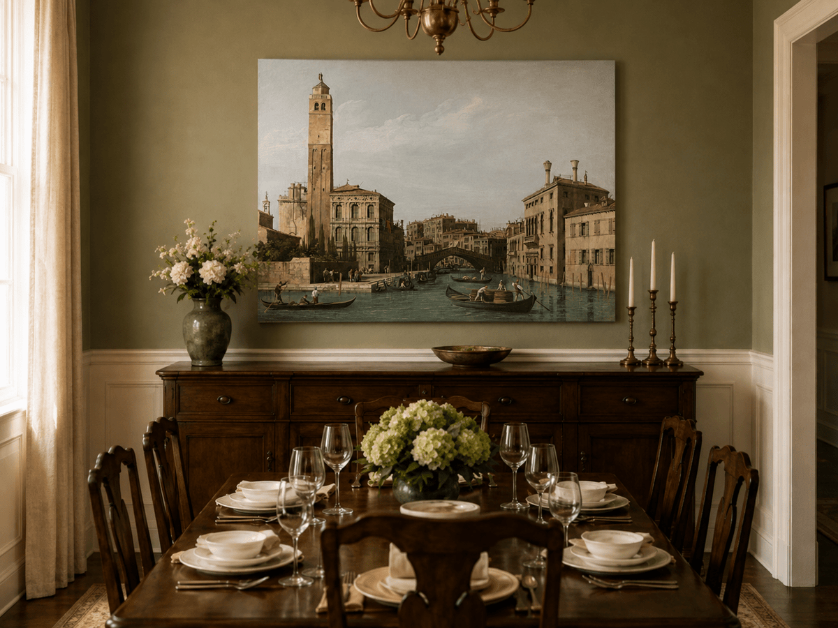 Landscape Oil Painting - Venice Canal with Gondolas and Bridge
