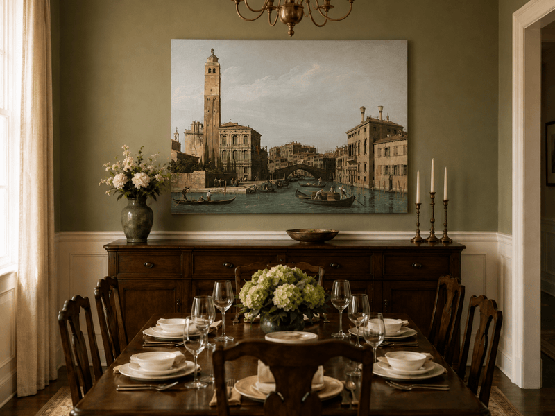 Landscape Oil Painting - Venice Canal with Gondolas and Bridge