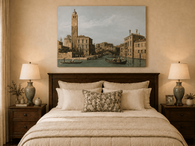 Landscape Oil Painting - Venice Canal with Gondolas and Bridge