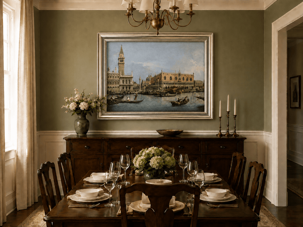 Landscape Oil Painting - Venice Canal with Gondolas and Bridge