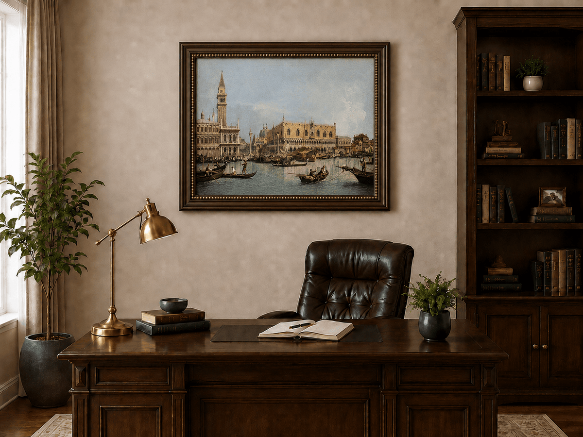 Landscape Oil Painting - Venice Canal with Gondolas and Bridge