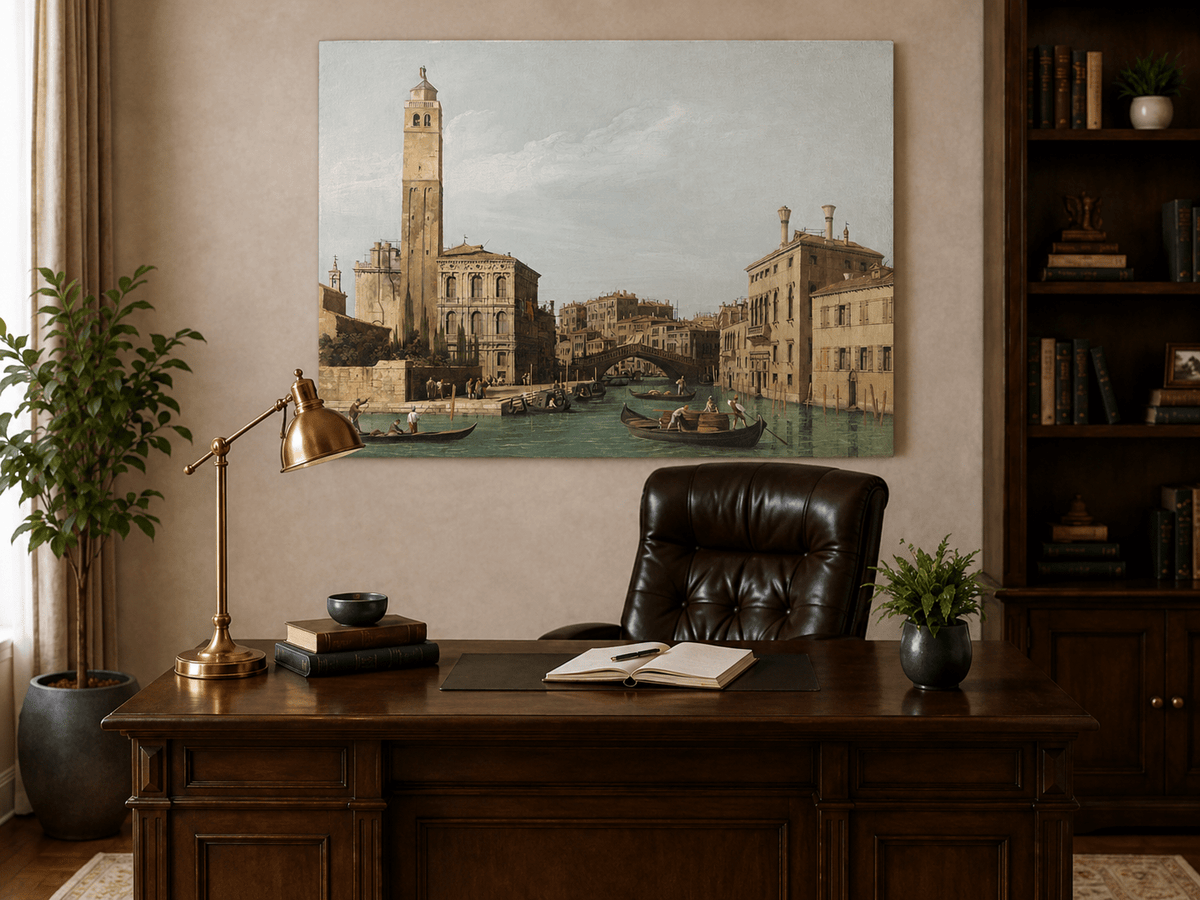 Landscape Oil Painting - Venice Canal with Gondolas and Bridge