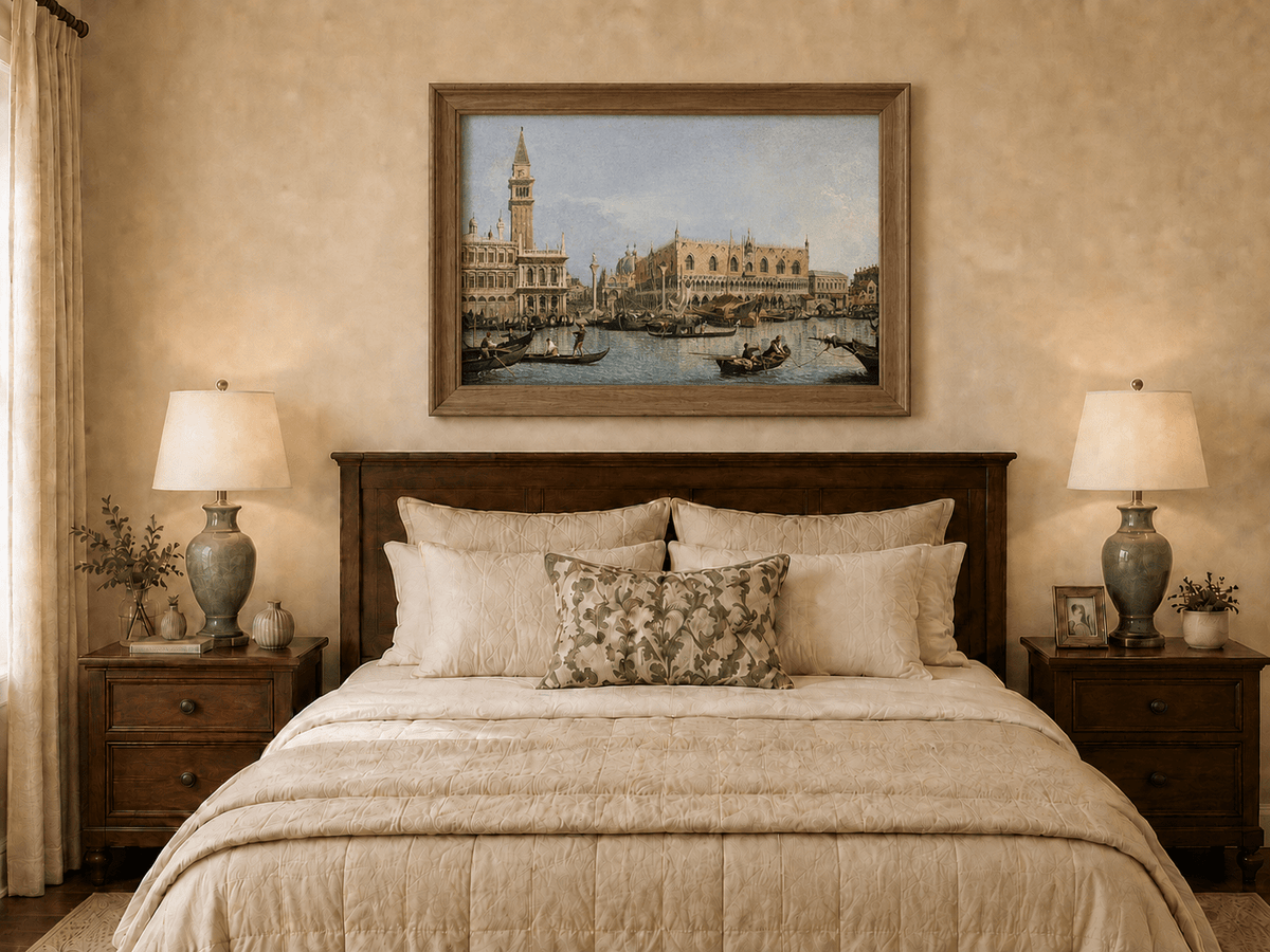 Landscape Oil Painting - Venice Canal with Gondolas and Bridge