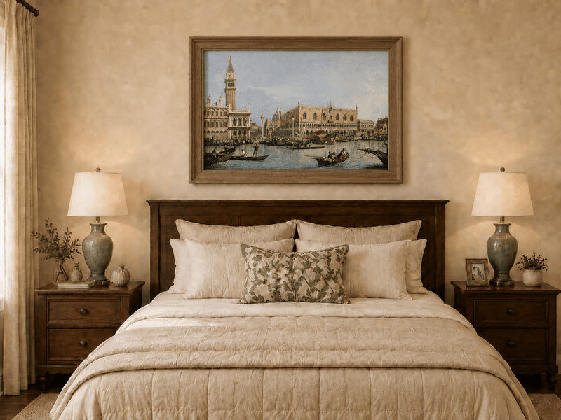 Landscape Oil Painting - Venice Canal with Gondolas and Bridge