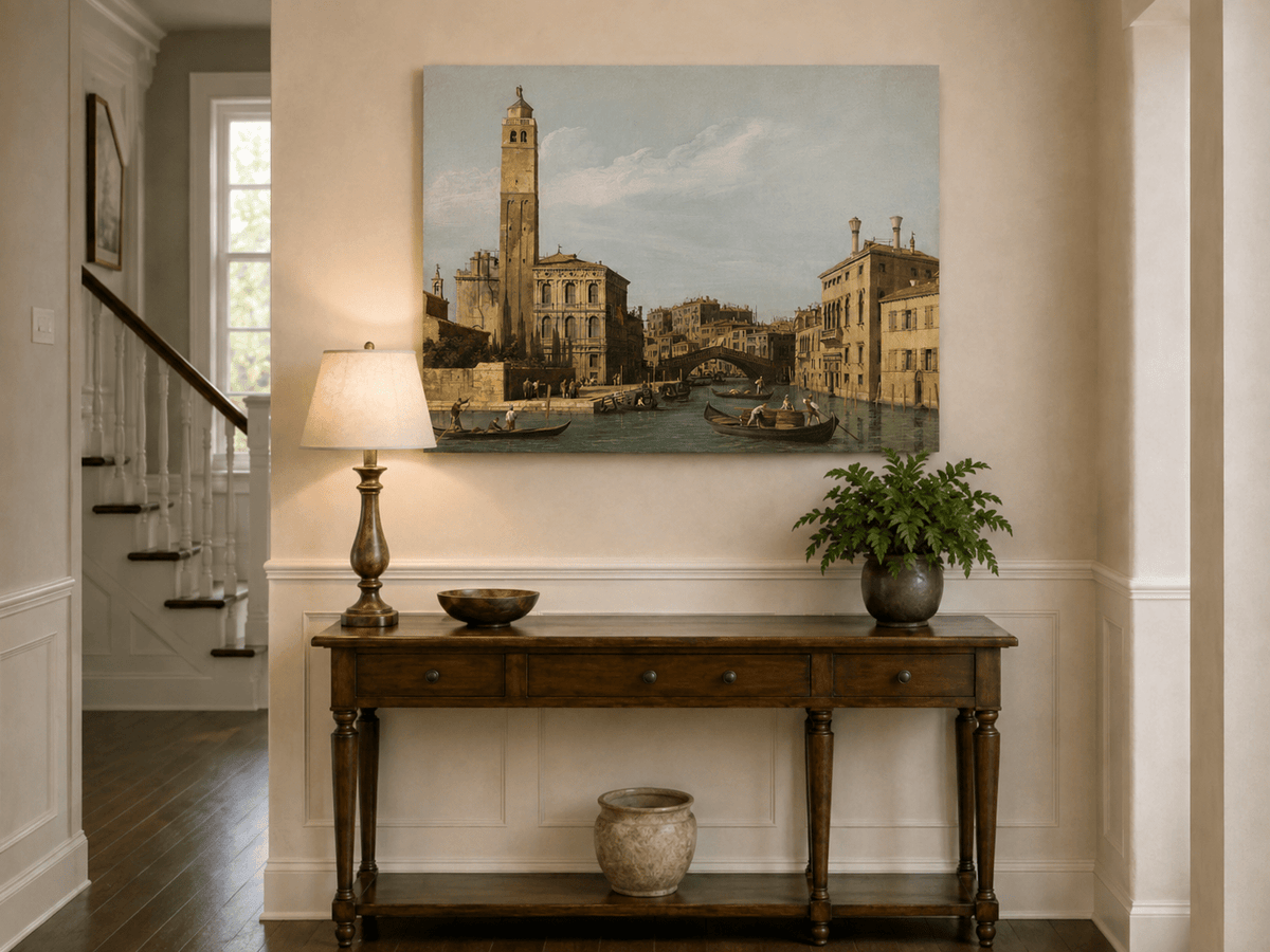 Landscape Oil Painting - Venice Canal with Gondolas and Bridge