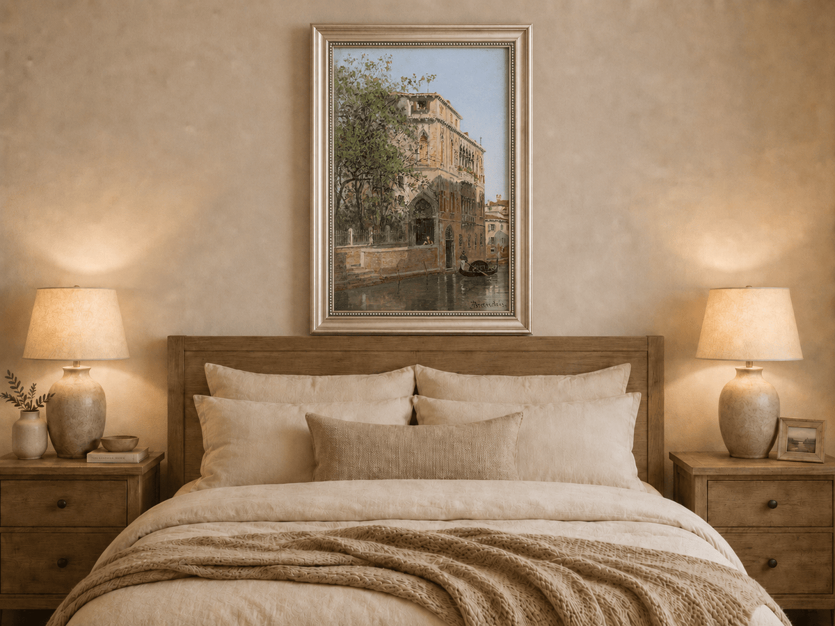 Landscape Oil Painting - Venice Canal with Palace & Gondola