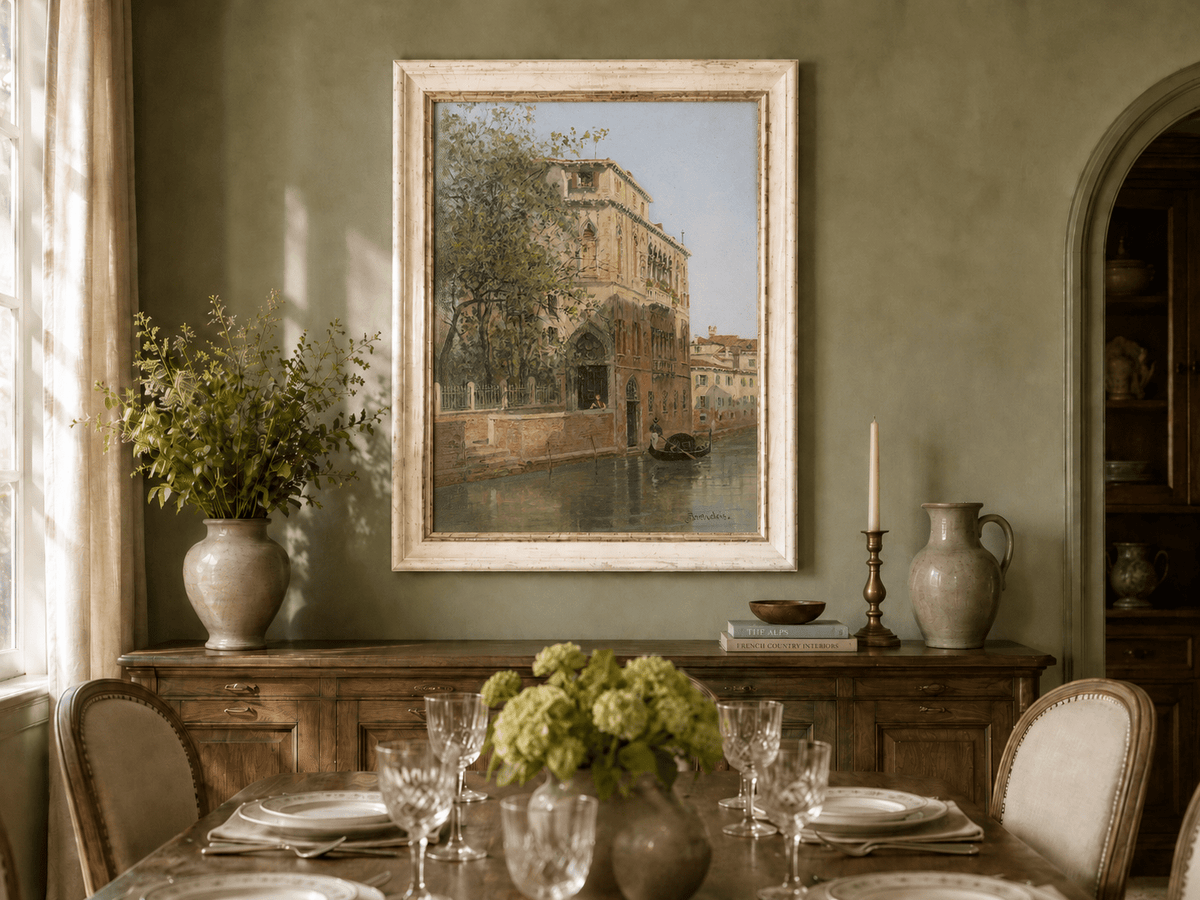 Landscape Oil Painting - Venice Canal with Palace & Gondola
