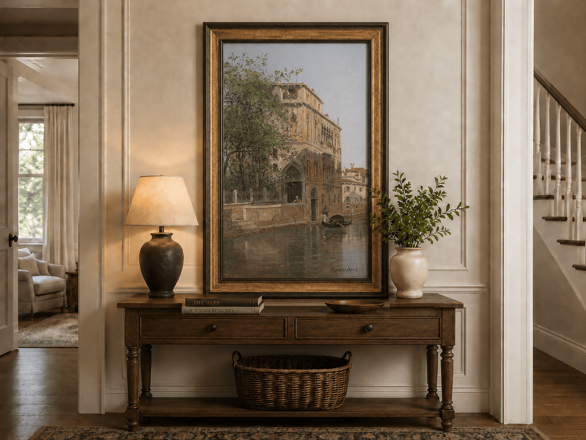Landscape Oil Painting - Venice Canal with Palace & Gondola