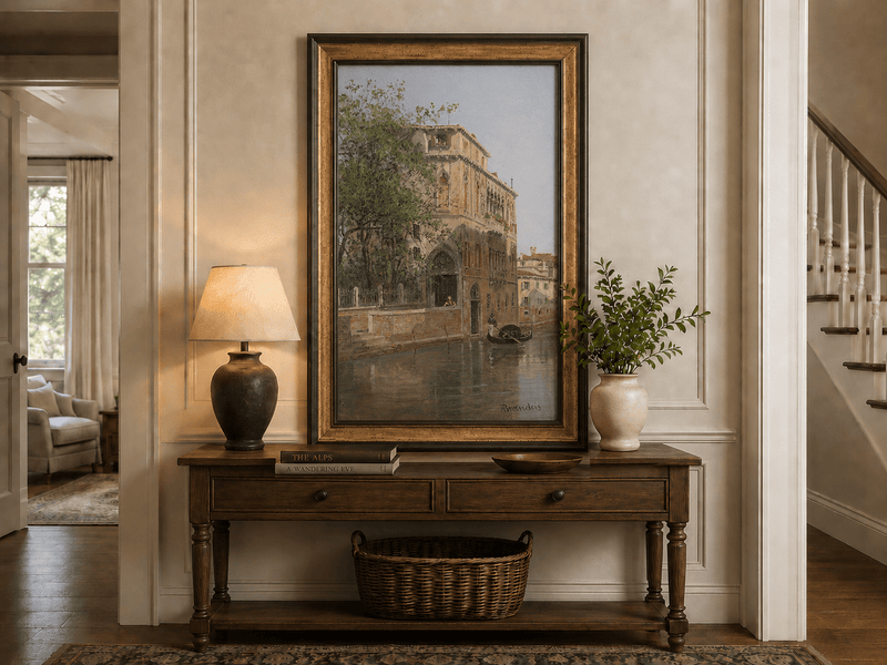 Landscape Oil Painting - Venice Canal with Palace & Gondola