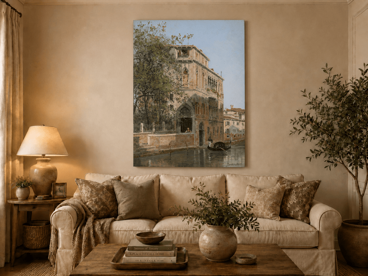 Landscape Oil Painting - Venice Canal with Palace & Gondola