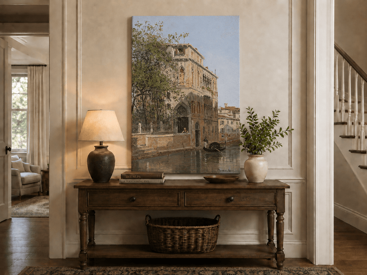 Landscape Oil Painting - Venice Canal with Palace & Gondola