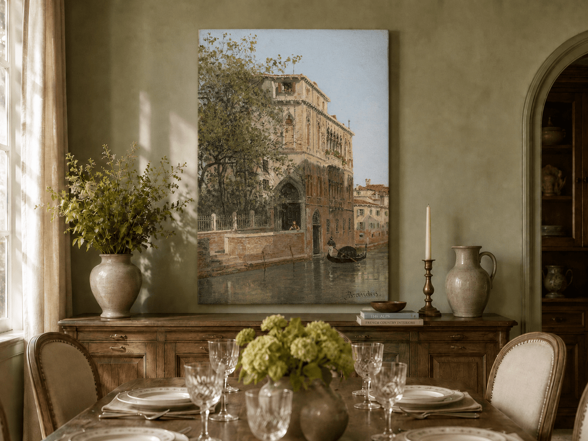 Landscape Oil Painting - Venice Canal with Palace & Gondola