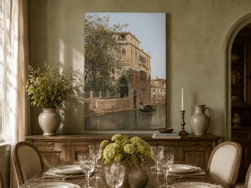 Landscape Oil Painting - Venice Canal with Palace & Gondola