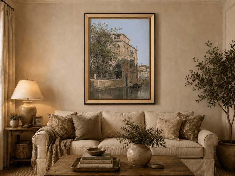 Landscape Oil Painting - Venice Canal with Palace & Gondola