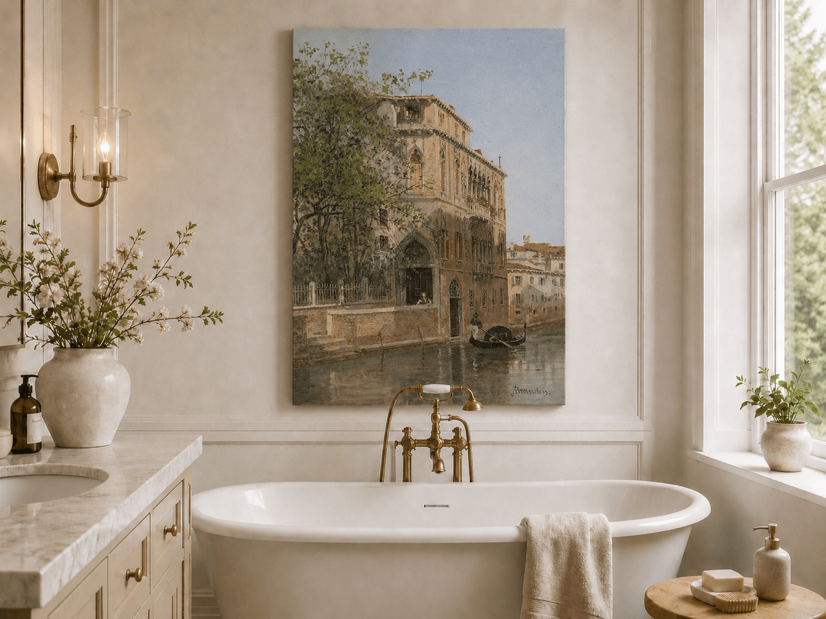 Landscape Oil Painting - Venice Canal with Palace & Gondola