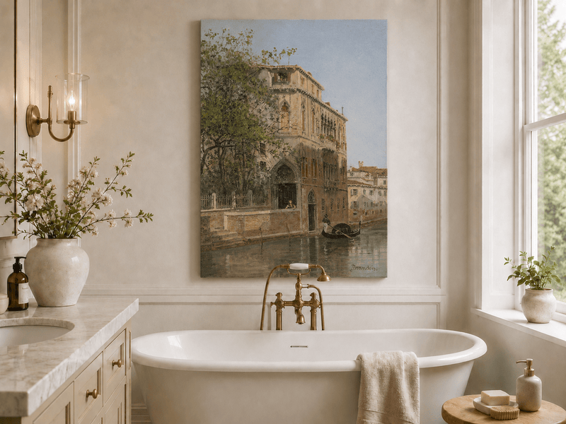 Landscape Oil Painting - Venice Canal with Palace & Gondola