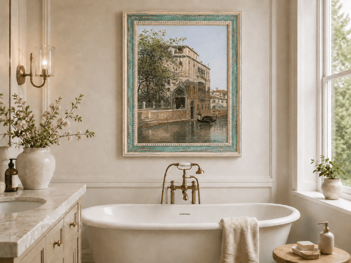 Landscape Oil Painting - Venice Canal with Palace & Gondola